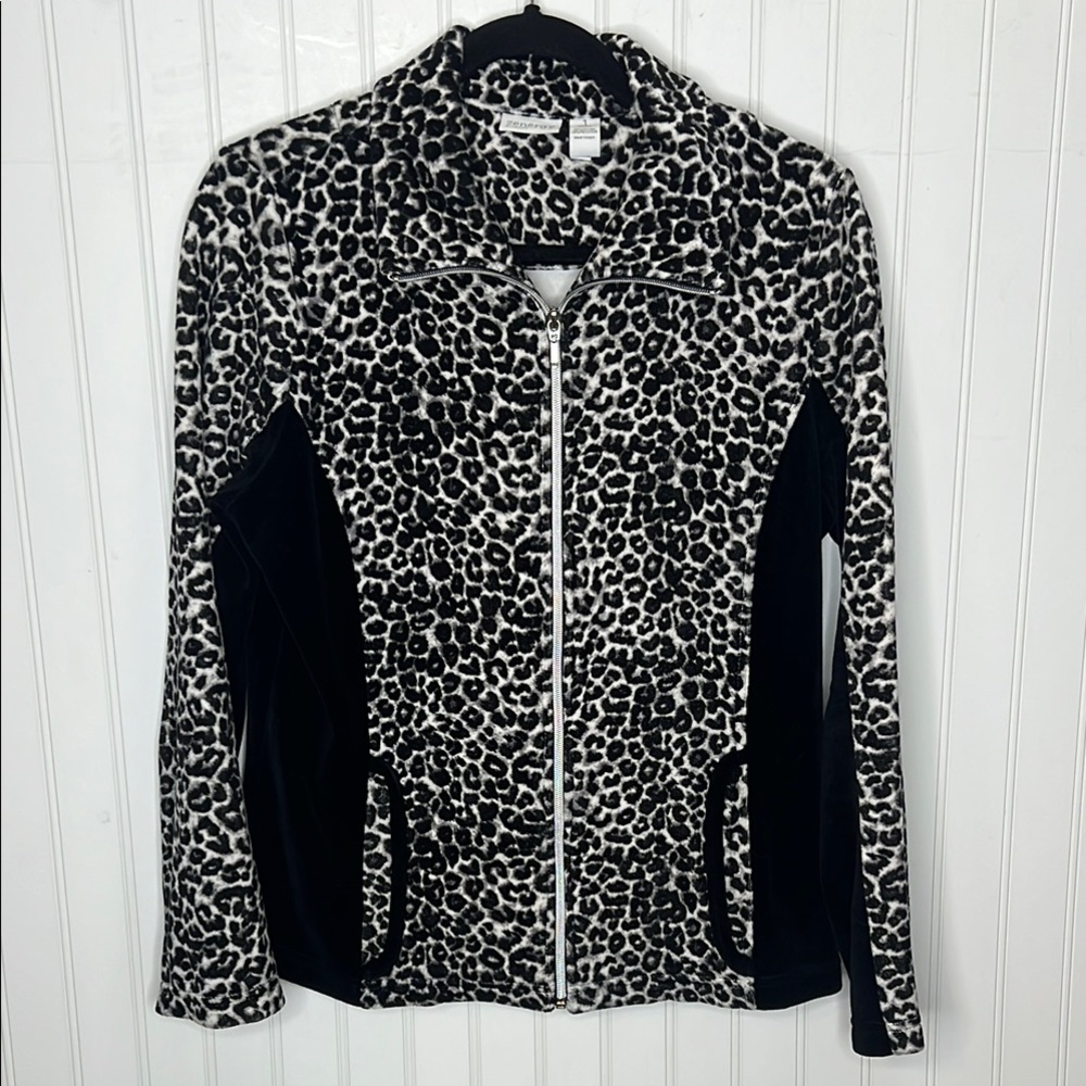 Zenergy by Chicos Black Leopard Print Jacket Size 1 =8